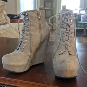 Gray suede Aldo wedges